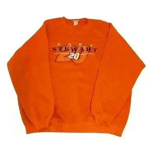 Vintage Tony Stewart NASCAR Crewneck Sweatshirt Orange Graphic Print Men’s